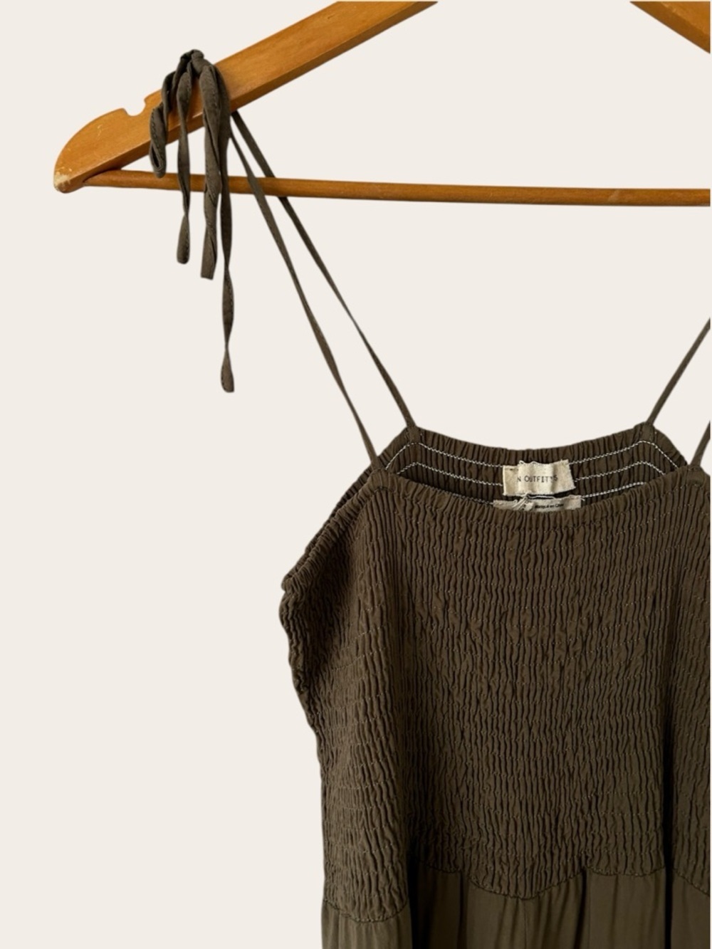 Urban Outfitters Olive Smocked Tie-Strap Jumpsuit - Picture 6 of 14